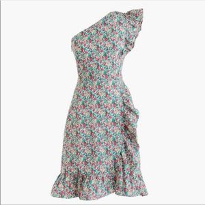 J. Crew One Shoulder Ruffle Floral Mini Dress Size 12
